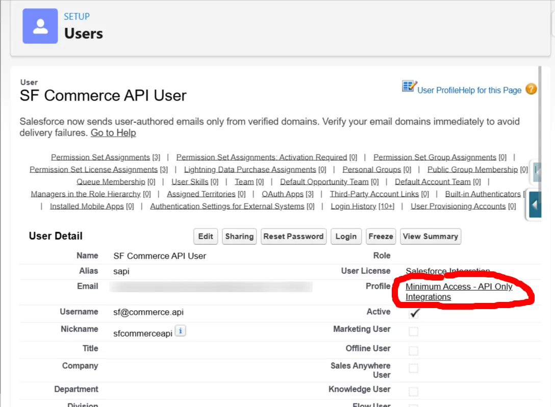 Configuration of an API user