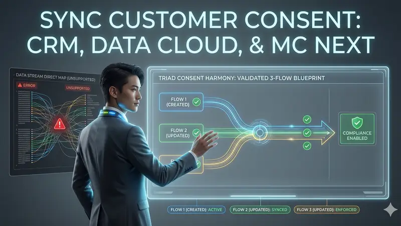 Cover for How to Keep Consent in Sync between Salesforce, Data 360 and Marketing Cloud Next
