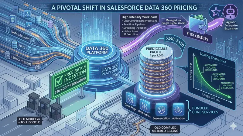 Abstract cover visualizing Salesforce Data 360 pricing dynamics with growth and discount curves