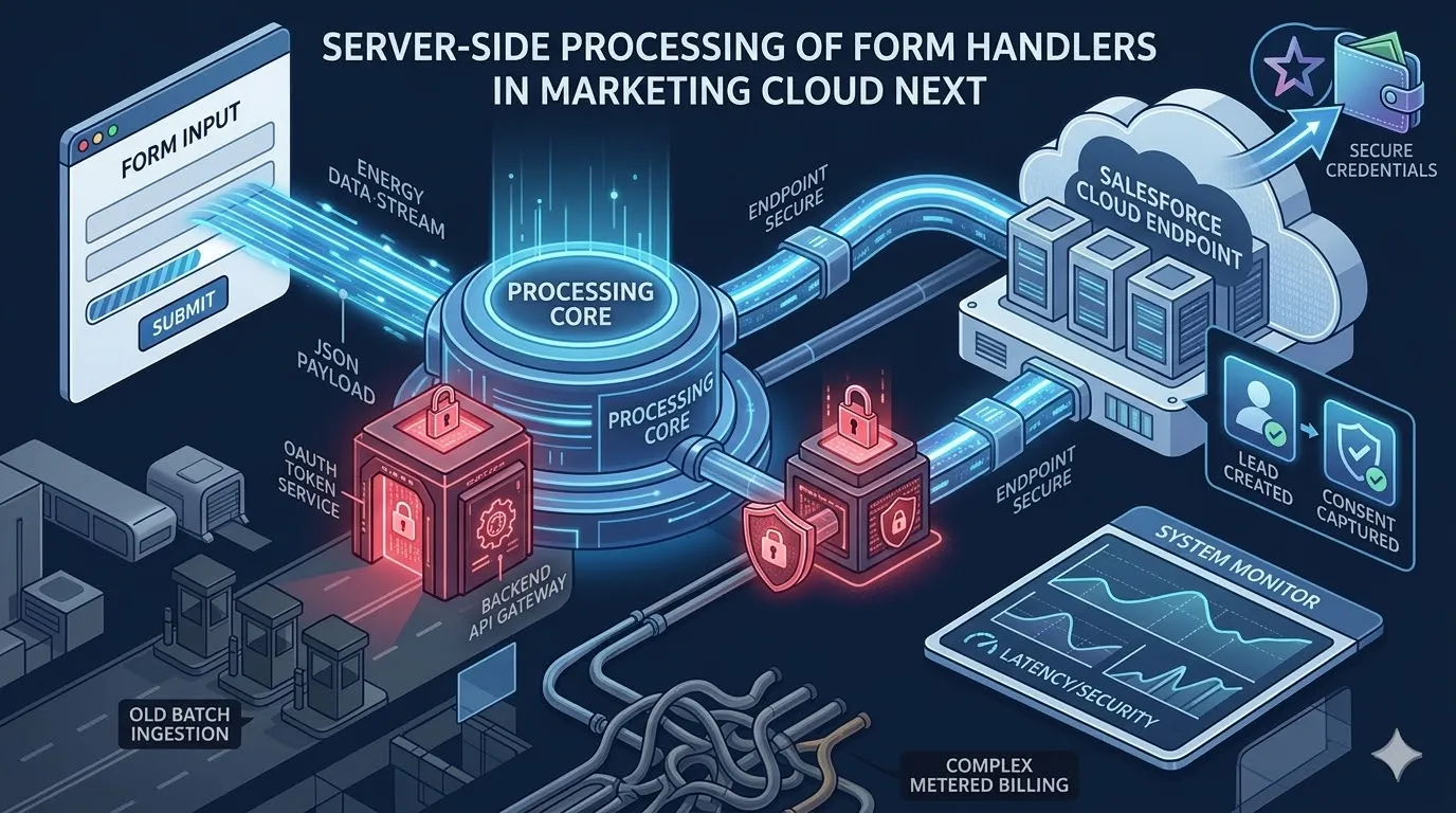 Architecture-led cover for server-side Marketing Cloud Next form handler processing