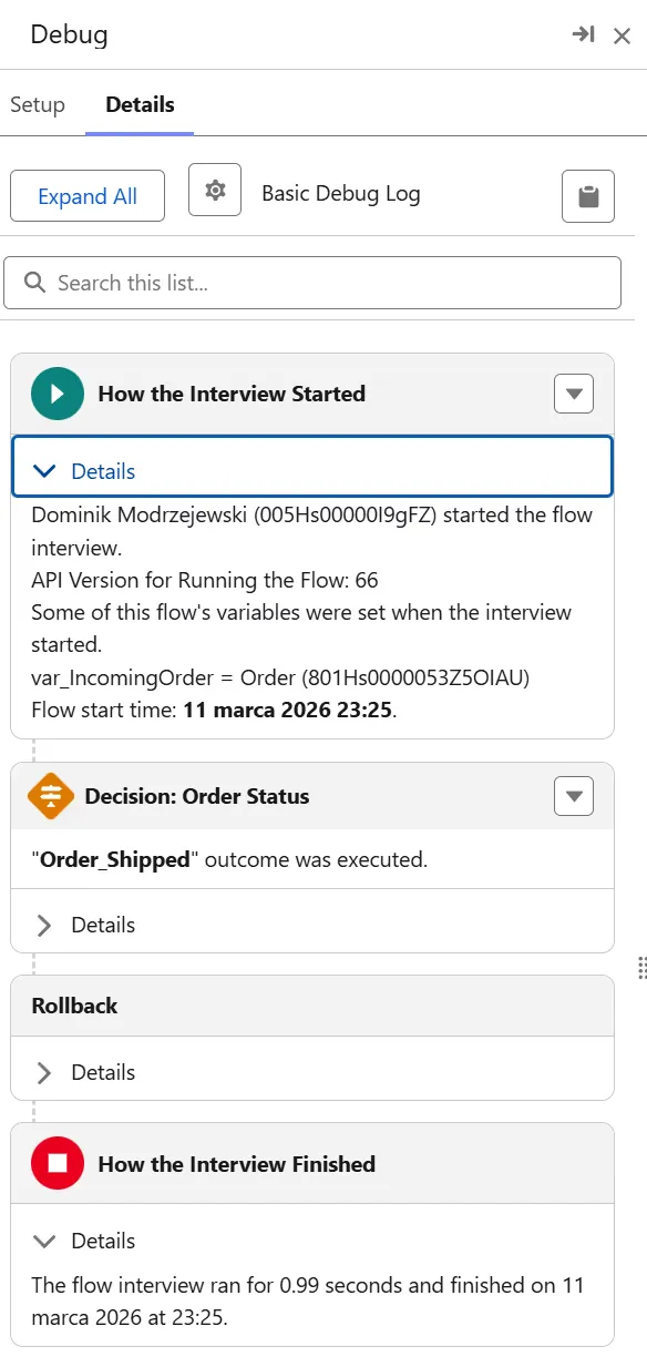 Flow debug success
