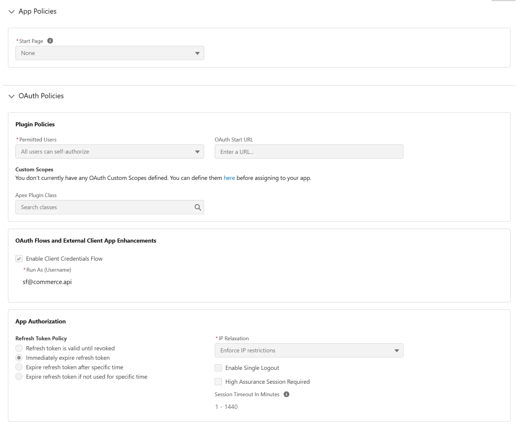 Configuration of an External Client App Policies