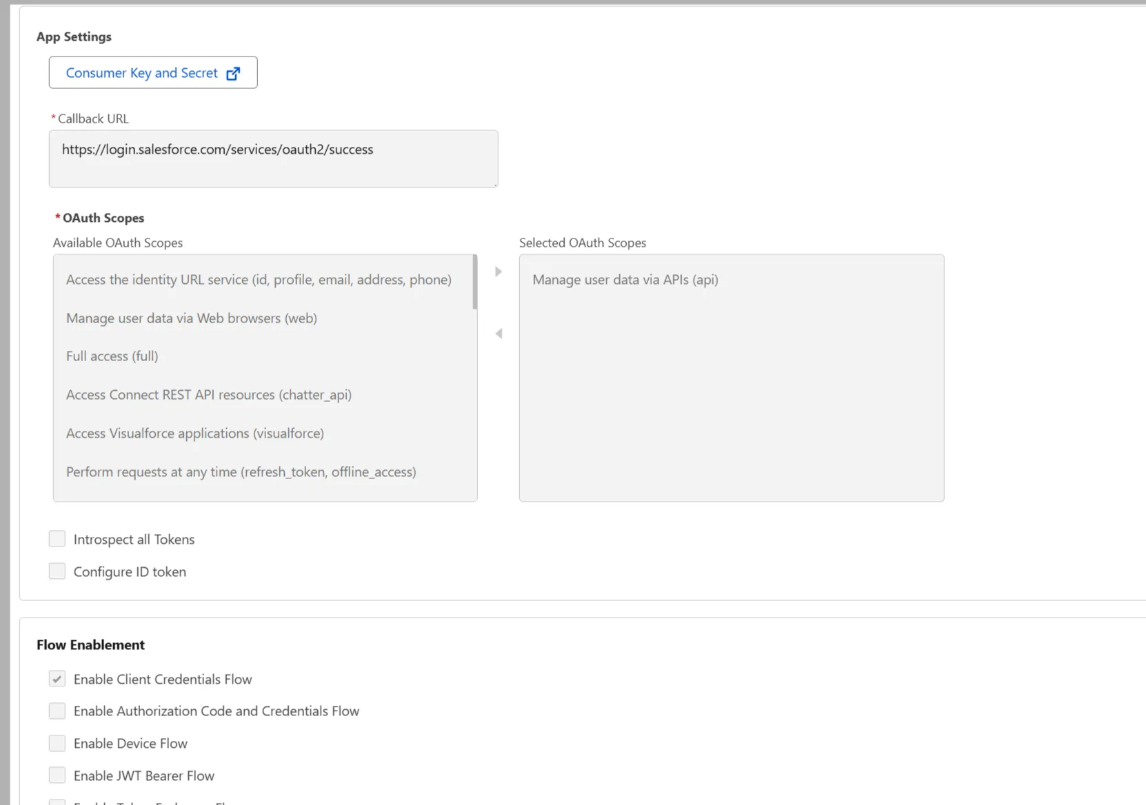 Configuration of an External Client App Settings