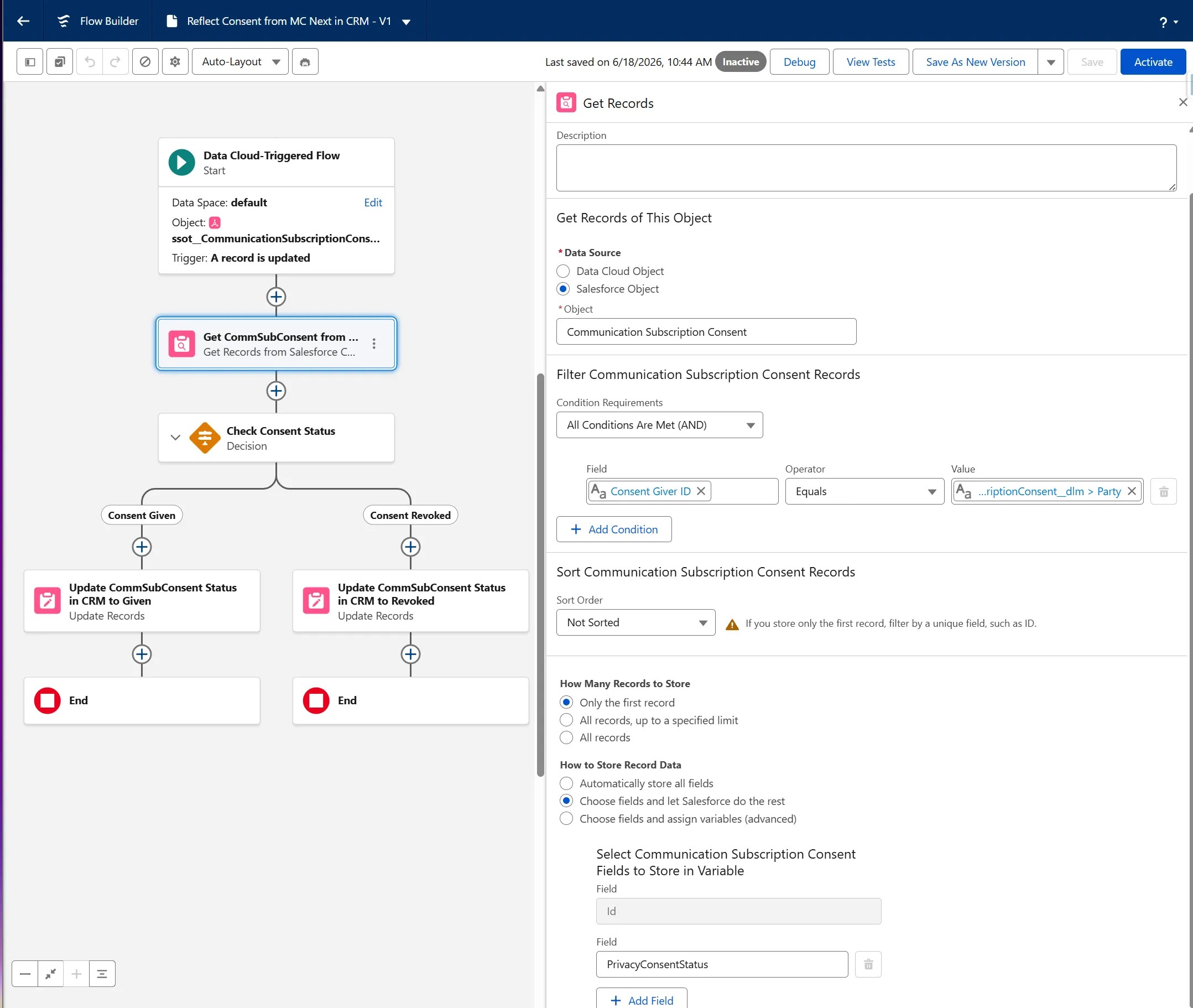 Get CommsSubConsent from CRM configuration