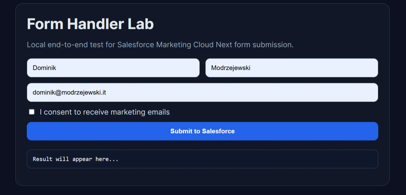 Rendered frontend form